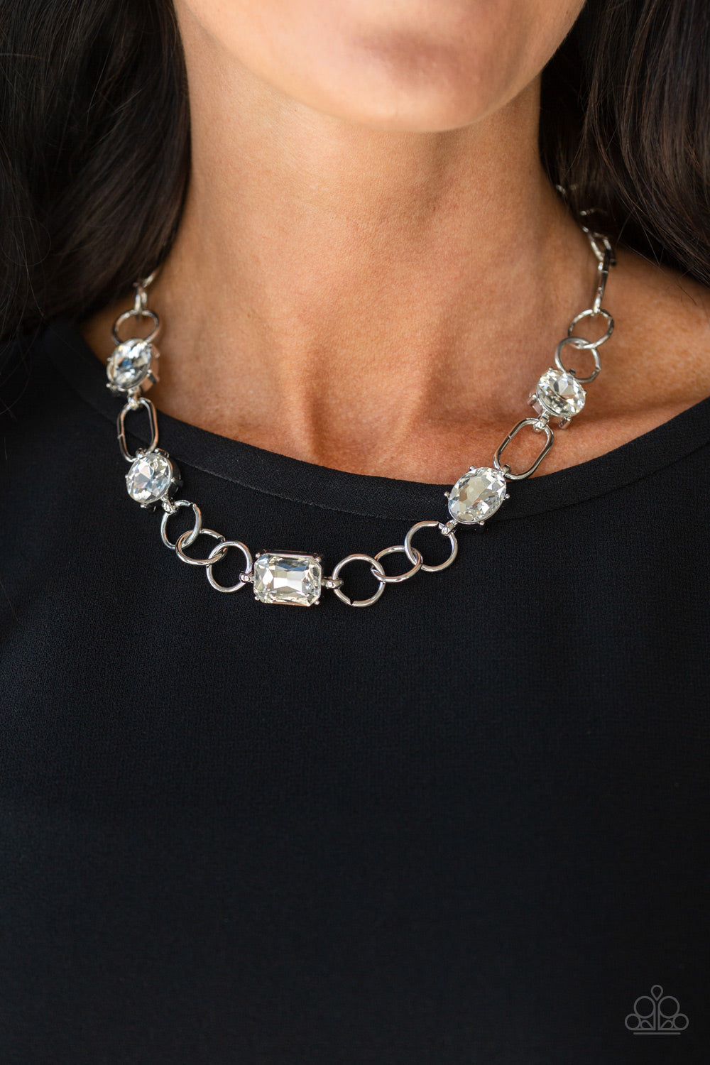 Urban District - White Rhinestone Necklace - Paparazzi Accessories
