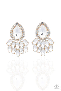 A Breath of Fresh HEIR - Gold and White Rhinestone Earrings - Paparazzi Accessories