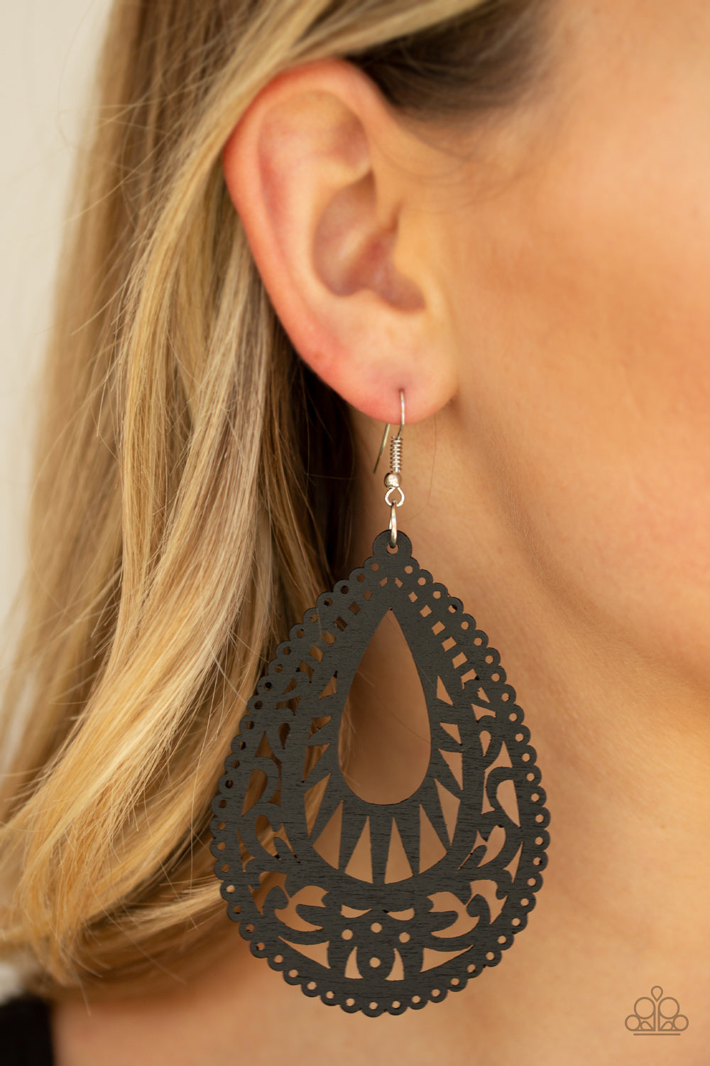 Zesty Zen - Black, Wood, Teardrop Earrings - Paparazzi Accessories - All That Sparkles XOXO
