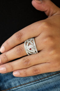 Sweetly Sweetheart - Red and White Rhinestone Heart Ring - Paparazzi Accessories