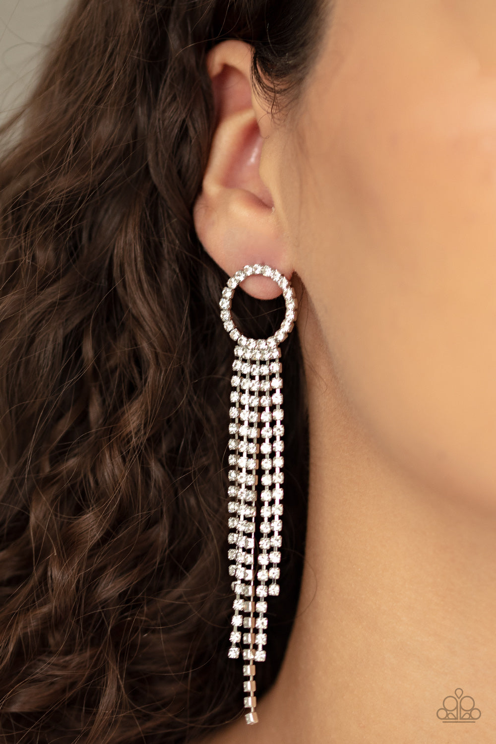 Endless Sheen - White Rhinestone Cascading Earrings - Paparazzi Accessories - All That Sparkles XOXO