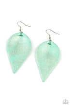Load image into Gallery viewer, Enchanted Shimmer - Green Shimmery Leather Leaf Earrings - Paparazzi Accessories
