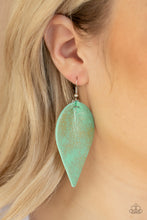 Load image into Gallery viewer, Enchanted Shimmer - Green Shimmery Leather Leaf Earrings - Paparazzi Accessories