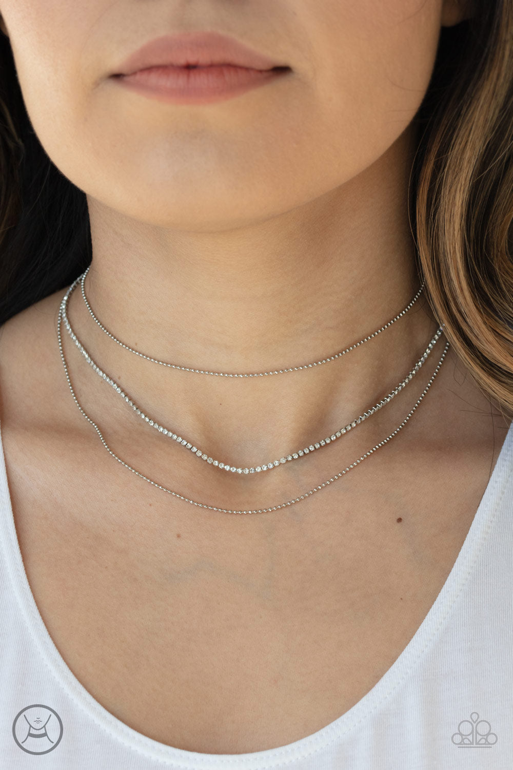 Battle of the Glitz - White 3 Tier Choker Necklace - Paparazzi Accessories - All That Sparkles XOXO