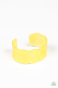 Retro Ruffle - Yellow Acrylic Cuff - Paparazzi Accessories - All That Sparkles XOXO