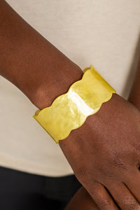 Retro Ruffle - Yellow Acrylic Cuff - Paparazzi Accessories - All That Sparkles XOXO