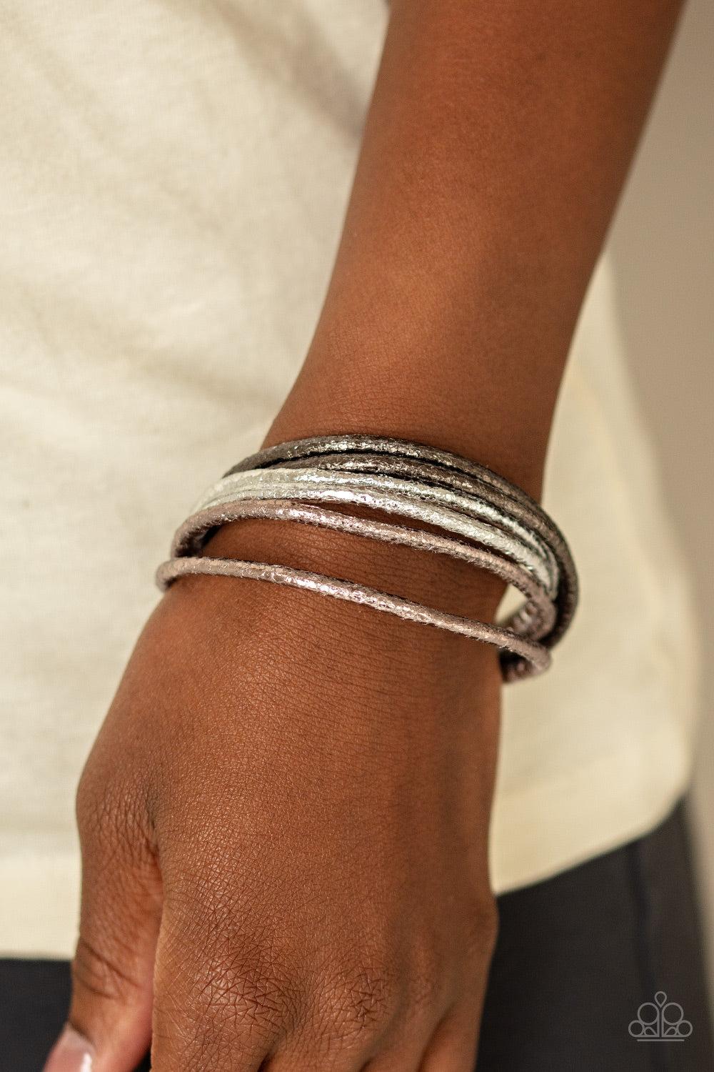 Glitter-tastic! - Multi Color Leather Cord Pull Tie Bracelet - Paparazzi Accessories - All That Sparkles Xoxo 