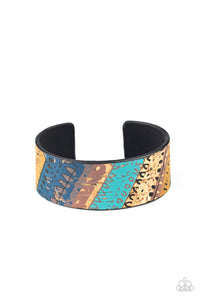 Come Uncorked - Blue, Teal, and Brown Accented Cork Cuff Bracelet - Paparazzi Accessories