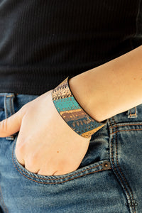 Come Uncorked - Blue, Teal, and Brown Accented Cork Cuff Bracelet - Paparazzi Accessories