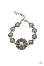 Load image into Gallery viewer, Rustic Renegade - Yellow and Floral Filigree Clasp Bracelet - Paparazzi Accessories