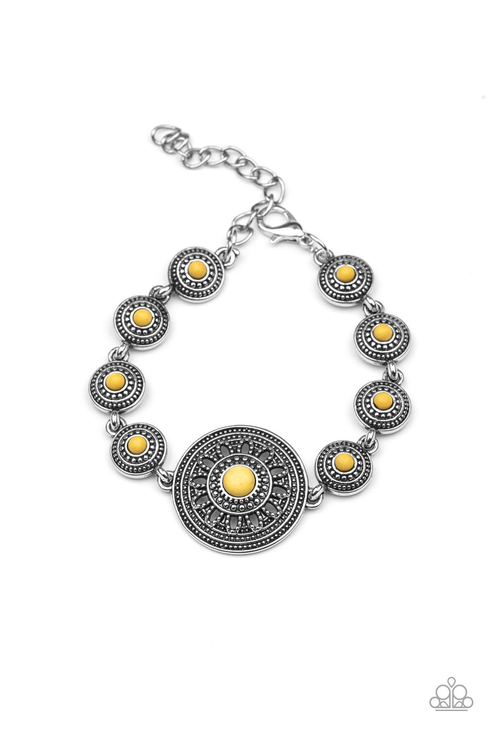 Rustic Renegade - Yellow and Floral Filigree Clasp Bracelet - Paparazzi Accessories