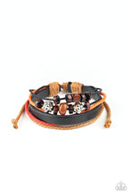 Load image into Gallery viewer, Breaking Ground - Orange, Silver, and Wood Bead Leather Urban Pull-Tie Bracelet - Paparazzi Accessories - All That Sparkles Xoxo 