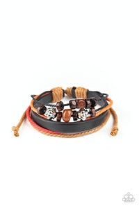 Breaking Ground - Orange, Silver, and Wood Bead Leather Urban Pull-Tie Bracelet - Paparazzi Accessories - All That Sparkles Xoxo 