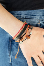 Load image into Gallery viewer, Breaking Ground - Orange, Silver, and Wood Bead Leather Urban Pull-Tie Bracelet - Paparazzi Accessories - All That Sparkles Xoxo 