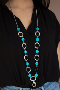 SHELL Your Soul - Blue Shell-Like Bead and Silver Lanyard Necklace - Paparazzi Accessories