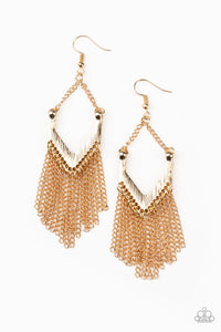 Unchained Fashion - Gold Chevron, Chain Earrings - Paparazzi Accessories - All That Sparkles Xoxo 