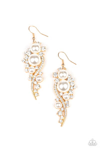 High-End Elegance - Gold Earrings with Pearls and Rhinestones - Paparazzi Accessories