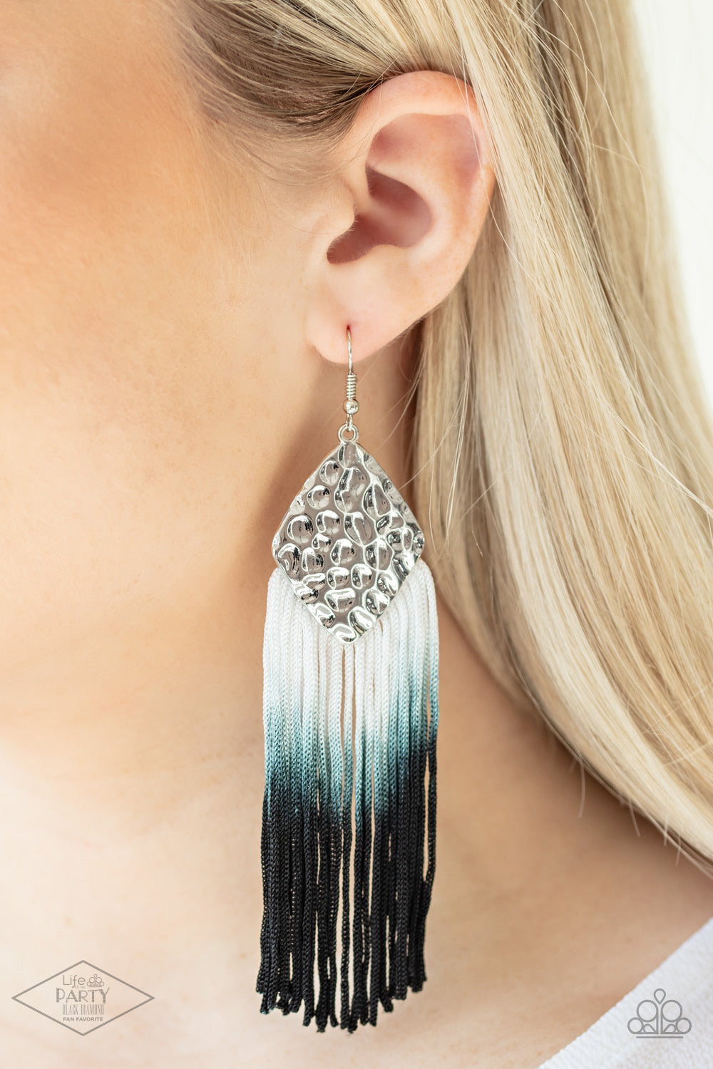 Dip In - Black and White Ombre Fringe Earrings - Paparazzi Accessories