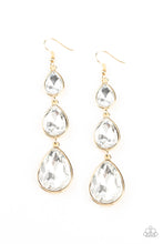 Load image into Gallery viewer, Metro Momentum - Gold and White Rhinestone Teardrop Earrings - Paparazzi Accessories