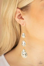 Load image into Gallery viewer, Metro Momentum - Gold and White Rhinestone Teardrop Earrings - Paparazzi Accessories