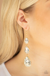 Metro Momentum - Gold and White Rhinestone Teardrop Earrings - Paparazzi Accessories