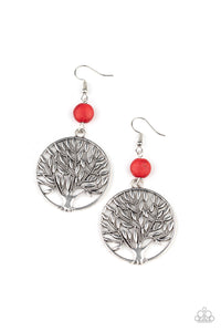 Bountiful Branches - Red Crackle Bead and Tree Earrings - Paparazzi Accessories - All That Sparkles XOXO