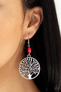 Bountiful Branches - Red Crackle Bead and Tree Earrings - Paparazzi Accessories - All That Sparkles XOXO