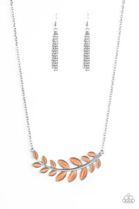 Frosted Foliage - Orange Cats Eye Leaf Necklace - Paparazzi Accessories