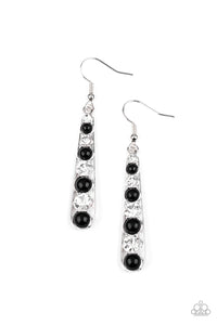 Drawn Out Drama - Black and White Rhinestone Earrings - Paparazzi Accessories