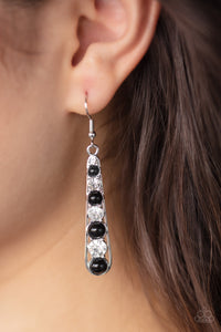 Drawn Out Drama - Black and White Rhinestone Earrings - Paparazzi Accessories