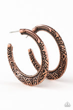 Load image into Gallery viewer, Rumba Rendezvous - Copper Tribal Pattern Hoop Earrings - Paparazzi Accessories