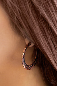 Rumba Rendezvous - Copper Tribal Pattern Hoop Earrings - Paparazzi Accessories