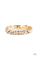 Load image into Gallery viewer, Stacked Deck - Gold and White Rhinestone Stretchy Bracelet - Paparazzi Accessories
