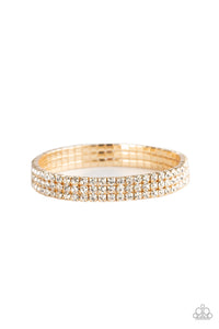 Stacked Deck - Gold and White Rhinestone Stretchy Bracelet - Paparazzi Accessories