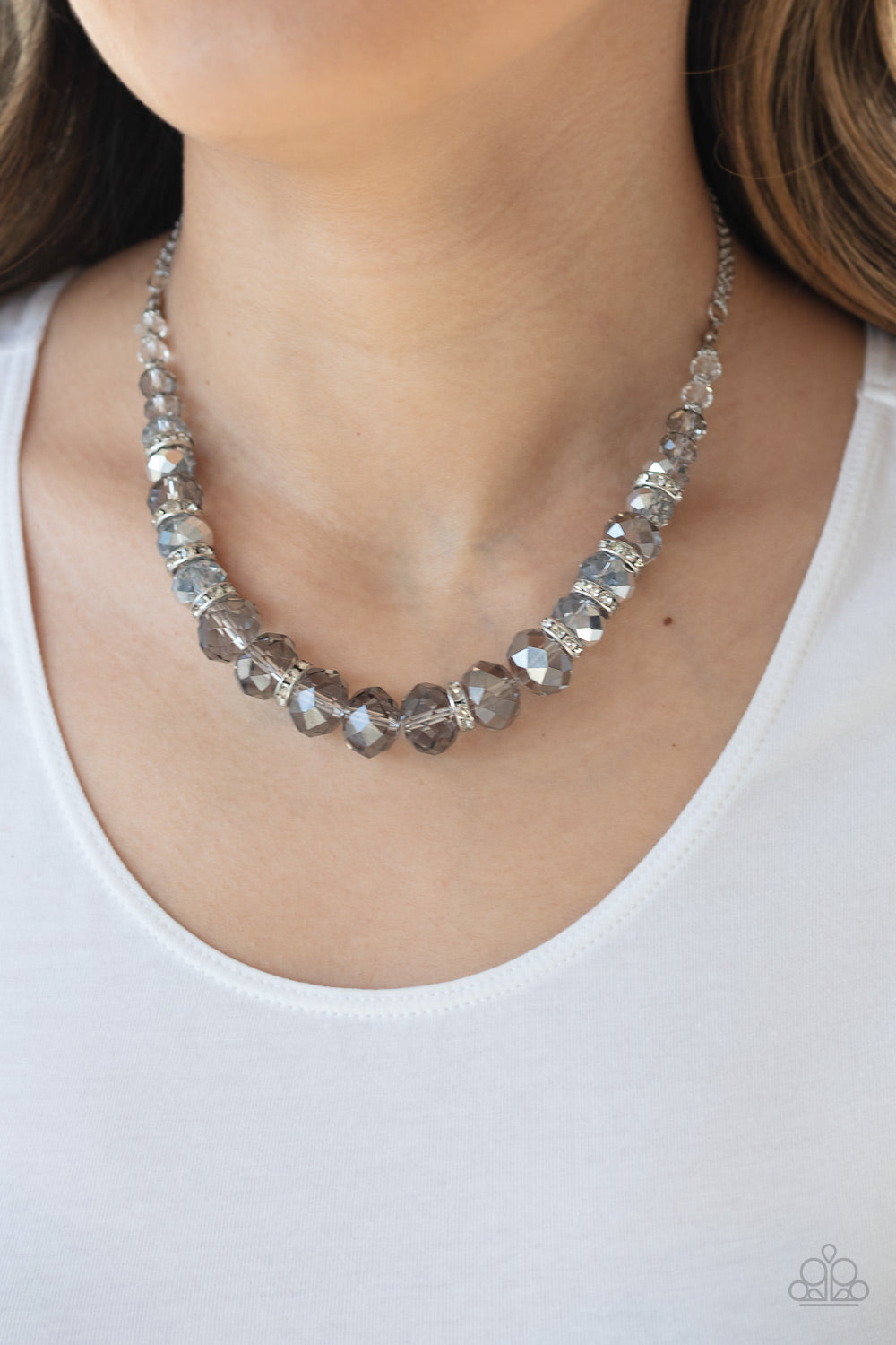 Distracted by Dazzle - Silver and Smoky Crystal Beaded Necklace - Paparazzi Accessories