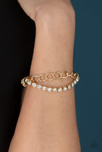 Load image into Gallery viewer, Glamour Grid - Gold Chain and Rhinestone Stretchy Bracelet - Paparazzi Accessories