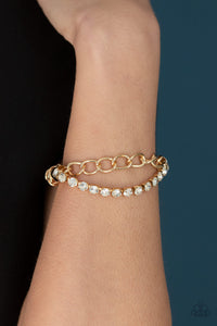 Glamour Grid - Gold Chain and Rhinestone Stretchy Bracelet - Paparazzi Accessories
