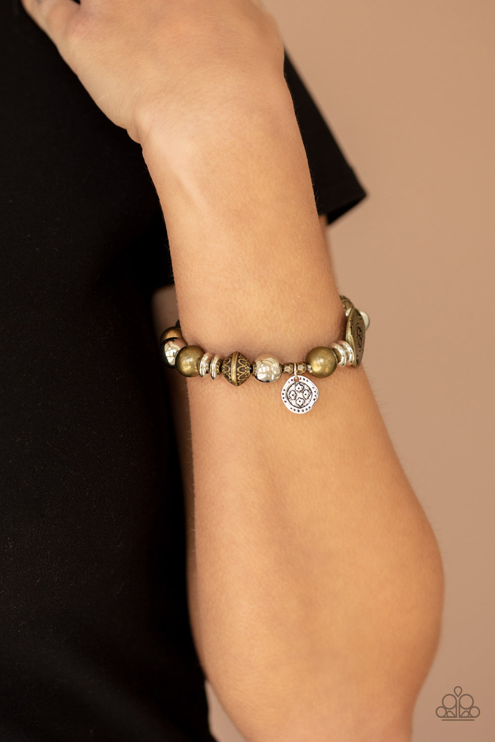 Aesthetic Appeal - Multi Brass and Silver Beads Stretchy Bracelet - Paparazzi Accessories