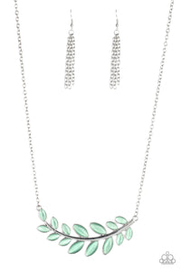 Frosted Foliage - Green Cat Eye Leaf Necklace - Paparazzi Accessories