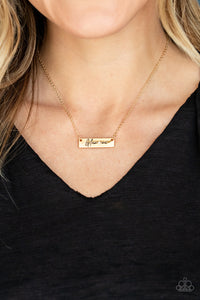 The GLAM-ma - Gold "Glam Ma" Bar Necklace with White Rhinestone - Paparazzi Accessories - All That Sparkles Xoxo 