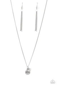 Mom Mode - White "Mom" Necklace with a White Rhinestone - Paparazzi Accessories - All That Sparkles Xoxo 