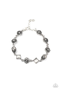 Eden Etiquette - White Cat Eye and Flower Clasp Bracelet - Paparazzi Accessories
