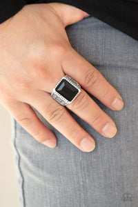 Winning Attitude - Black Gem and Filigree Men's Ring - Paparazzi Accessories