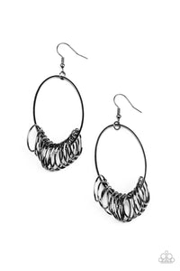 Halo Effect - Black Oval Earrings with Rings - Paparazzi Accessories