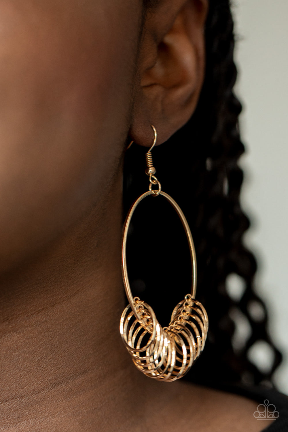 Halo Effect - Gold Oval Earrings with Hanging Gold Rings - Paparazzi Accessories