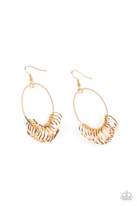 Halo Effect - Gold Oval Earrings with Hanging Gold Rings - Paparazzi Accessories