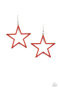 Count Your Stars - Red Beaded Star Earrings - Paparazzi Accessories