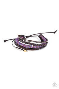 Wander-Struck - Brown, Silver, Black, and Purple Leather Urban Pull Tie Bracelet - Paparazzi Accessories 