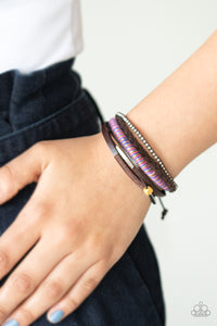 Wander-Struck - Brown, Silver, Black, and Purple Leather Urban Pull Tie Bracelet - Paparazzi Accessories 