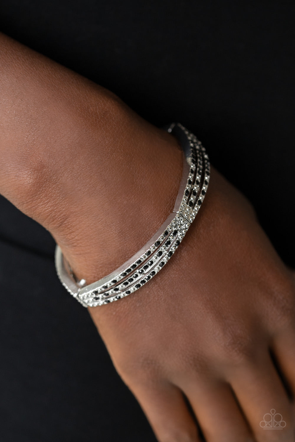 Suburban Scene - Black Rhinestone Stretchy Bracelet - Paparazzi Accessories